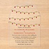 Modern String Lights, Red & Gold Wedding Acryl Uitnodigingen (Voorkant)