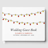 Modern String Lights, Red & Gold Wedding Gastenboek (Voorkant)