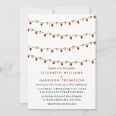 Modern String Lights, Red & Gold Wedding Kaart (Voorkant)