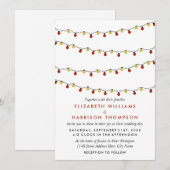 Modern String Lights, Red & Gold Wedding Kaart (Voorkant / Achterkant)