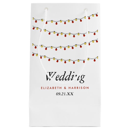 Modern String Lights, Red & Gold Wedding Klein Cadeauzakje (Voorkant)