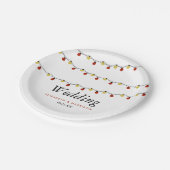 Modern String Lights, Red & Gold Wedding Papieren Bordje (Gekanteld)