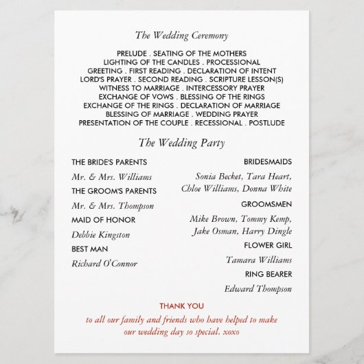 Modern String Lights, Red & Gold Wedding Programmakaart (Achterkant)