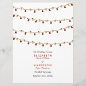 Modern String Lights, Red & Gold Wedding Programmakaart (Voorkant)