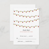 Modern String Lights, Red & Gold Wedding RSVP Kaartje (Voorkant / Achterkant)