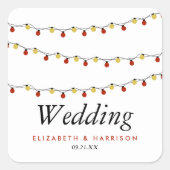 Modern String Lights, Red & Gold Wedding Vierkante Sticker (Voorkant)