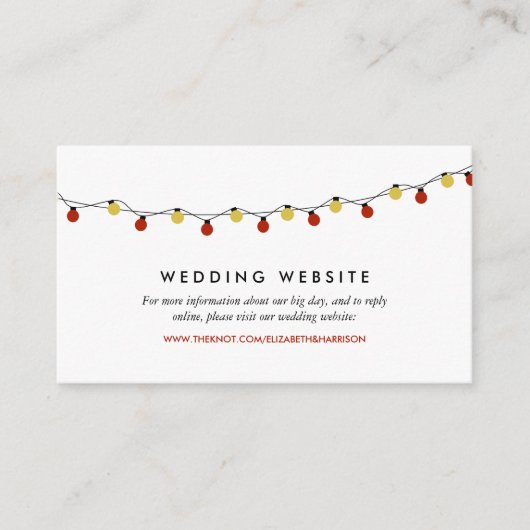Modern String Lights, Red & Gold Wedding Website Informatiekaartje (Voorkant)