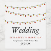 Modern String Lights, Red & Gold Wedding Wijn Etiket (Enkel label)