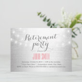 Modern String Lights Silver Retirement Party Kaart (Staand voorkant)