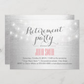 Modern String Lights Silver Retirement Party Kaart (Voorkant / Achterkant)