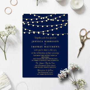 Modern String Lights Wedding Real Folie Uitnodiging