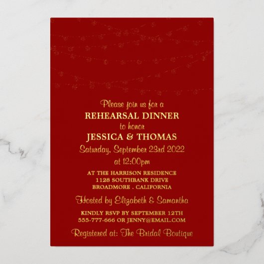 Modern String Lights Wedding Rehearsal Dinner Real Folie Uitnodiging (Voorkant)