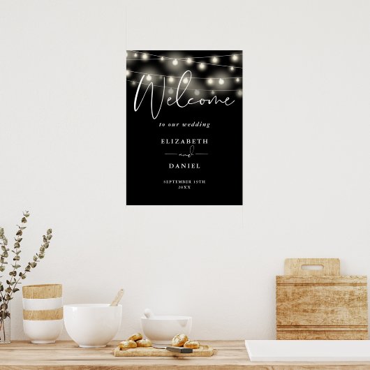 Modern String Lights Wedding Welcome Sign Poster (Keuken)