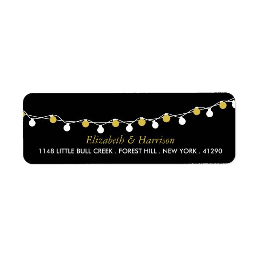 Modern String Lights, White & Gold Wedding Etiket (Voorkant)