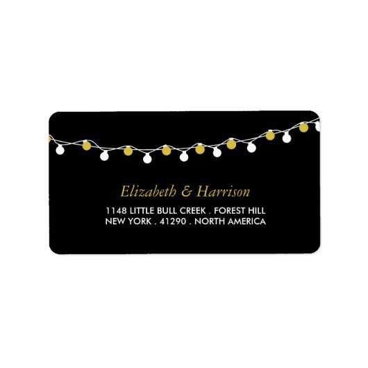 Modern String Lights, White & Gold Wedding Etiket (Voorkant)
