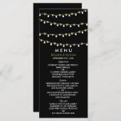 Modern String Lights, White & Gold Wedding Menu (Voorkant / Achterkant)