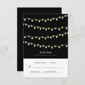 Modern String Lights, White & Gold Wedding RSVP Kaartje (Voorkant / Achterkant)