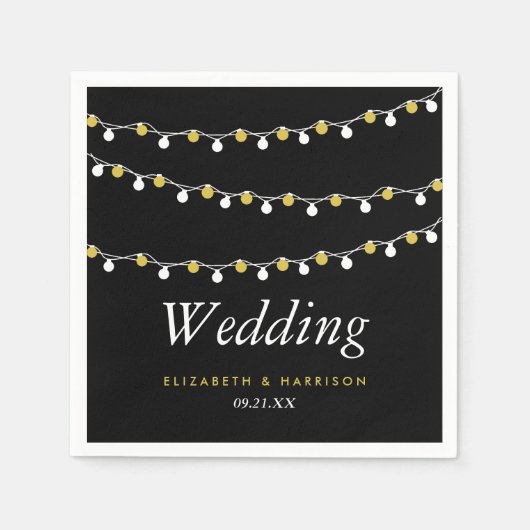 Modern String Lights, White & Gold Wedding Servet (Voorkant)