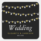Modern String Lights, White & Gold Wedding Vierkante Sticker (Voorkant)