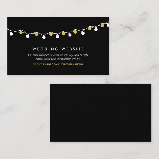Modern String Lights, White & Gold Wedding Website Informatiekaartje (Voorkant / Achterkant)