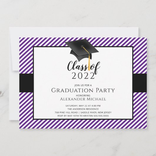 Modern Stripe Afstudeerder Pet Graduation Party In Kaart (Voorkant)
