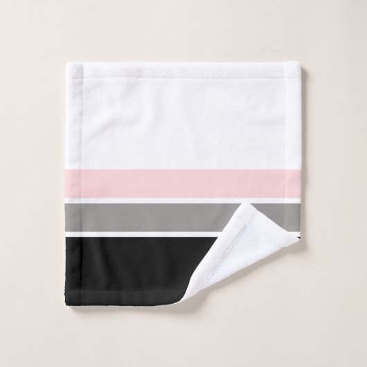 Modern Stripe Black Pink Grey Monogram Bad Handdoek (Wasdoekje)