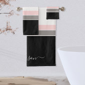 Modern Stripe Black Pink Grey Monogram Bad Handdoek