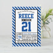 Modern Stripe Blue Man 21e Verjaardag Kaart (Staand voorkant)