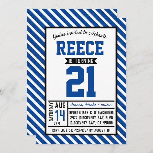 Modern Stripe Blue Man 21e Verjaardag Kaart (Voorkant / Achterkant)