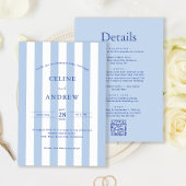Modern Stripe Bord Blue Wedding Details QR Code & Kaart