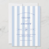 Modern Stripe Bord Blue Wedding Details QR Code & Kaart (Voorkant)