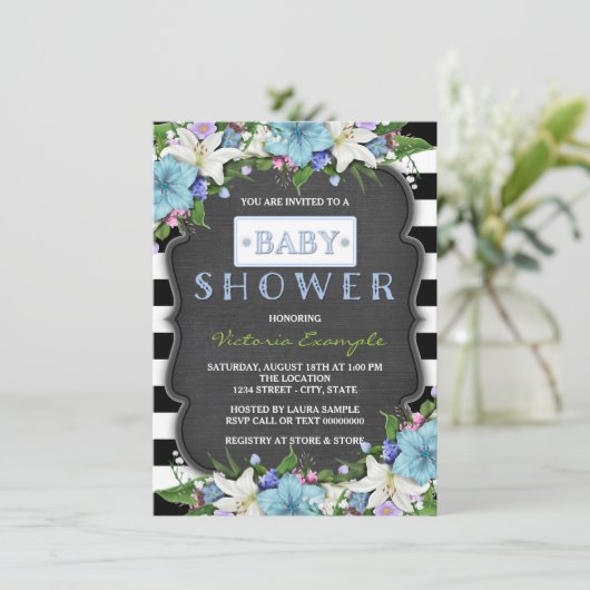 Modern Stripe Boys Chalk Baby shower Kaart (Staand voorkant)