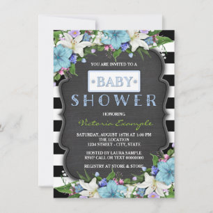 Modern Stripe Boys Chalk Baby shower Kaart