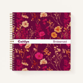 Modern Stripe Burgundy Floral Square Notebook Notitieboek