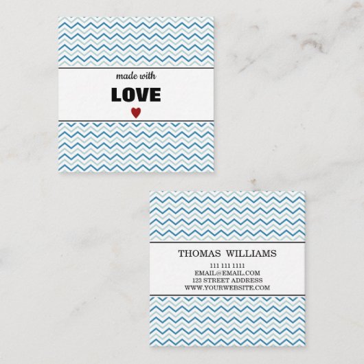 Modern Stripe Chevron Pattern "MADE with LOVE" Vierkante Visitekaartje (Voorkant / Achterkant)