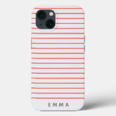 Modern Stripe | Coral Pink Grey Scandinavian Name Case-Mate iPhone Case (Achterkant)