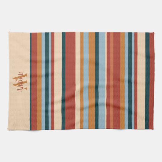 Modern Stripe Custom Monogram Initiaal Naam Theedoek (Horizontaal)