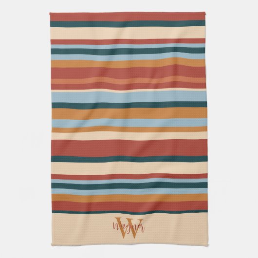 Modern Stripe Custom Monogram Initiaal Naam Theedoek (Verticaal)