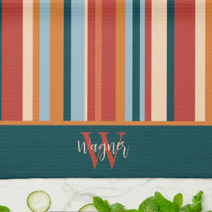 Modern Stripe Custom Monogram Initiaal Naam Theedoek