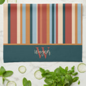Modern Stripe Custom Monogram Initiaal Naam Theedoek (Gevouwen)