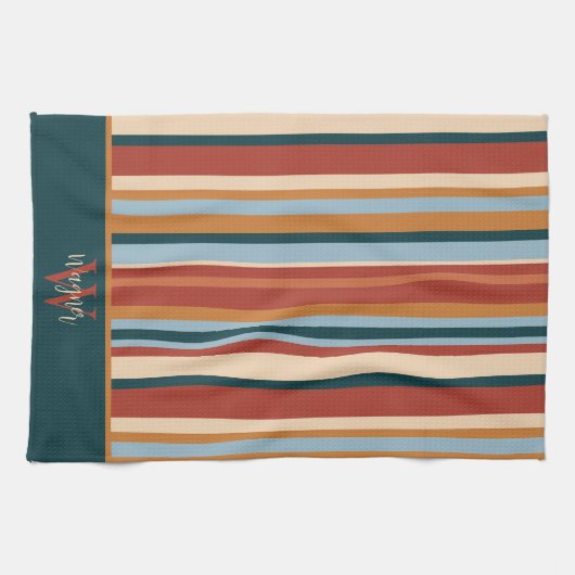 Modern Stripe Custom Monogram Initiaal Naam Theedoek (Horizontaal)