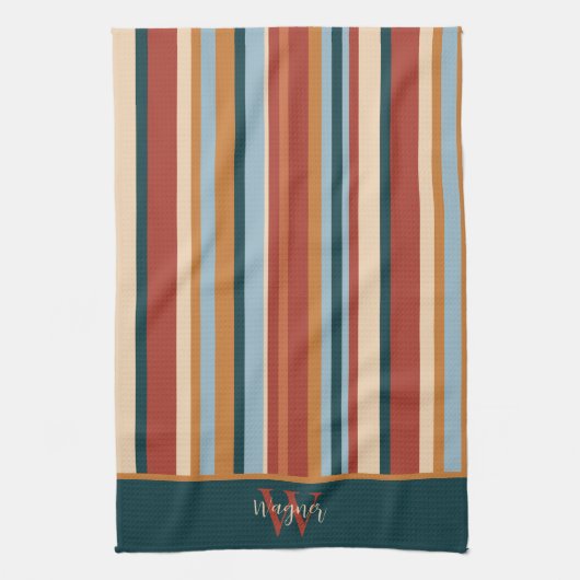 Modern Stripe Custom Monogram Initiaal Naam Theedoek (Verticaal)