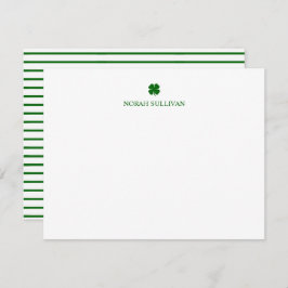 Modern Stripe Green Four Leaf Clover Lucky Irish Notitiekaartje