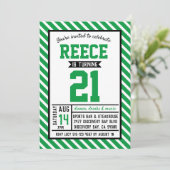 Modern Stripe Green Man 21e Verjaardag Kaart (Staand voorkant)