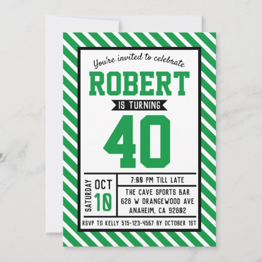Modern Stripe Green Man 40e verjaardag Kaart (Voorkant)
