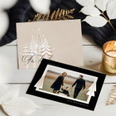 Modern Stripe Lijst Evergreen Kerstboom Foto Feestdagenkaart