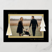 Modern Stripe Lijst Evergreen Kerstboom Foto Folie Feestdagenkaart (Voorkant)