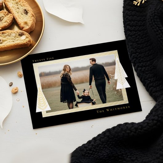 Modern Stripe Lijst Evergreen Kerstboom Foto Folie Feestdagenkaart