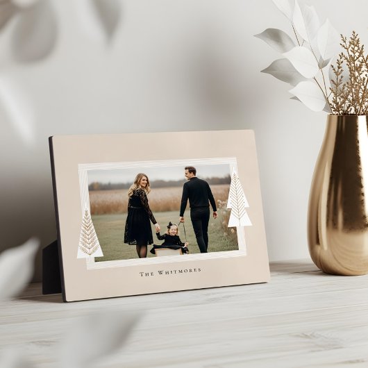 Modern Stripe Lijst Evergreen Kerstboom Foto Fotoplaat