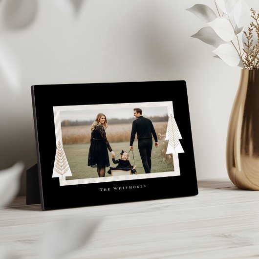 Modern Stripe Lijst Evergreen Kerstboom Foto Fotoplaat